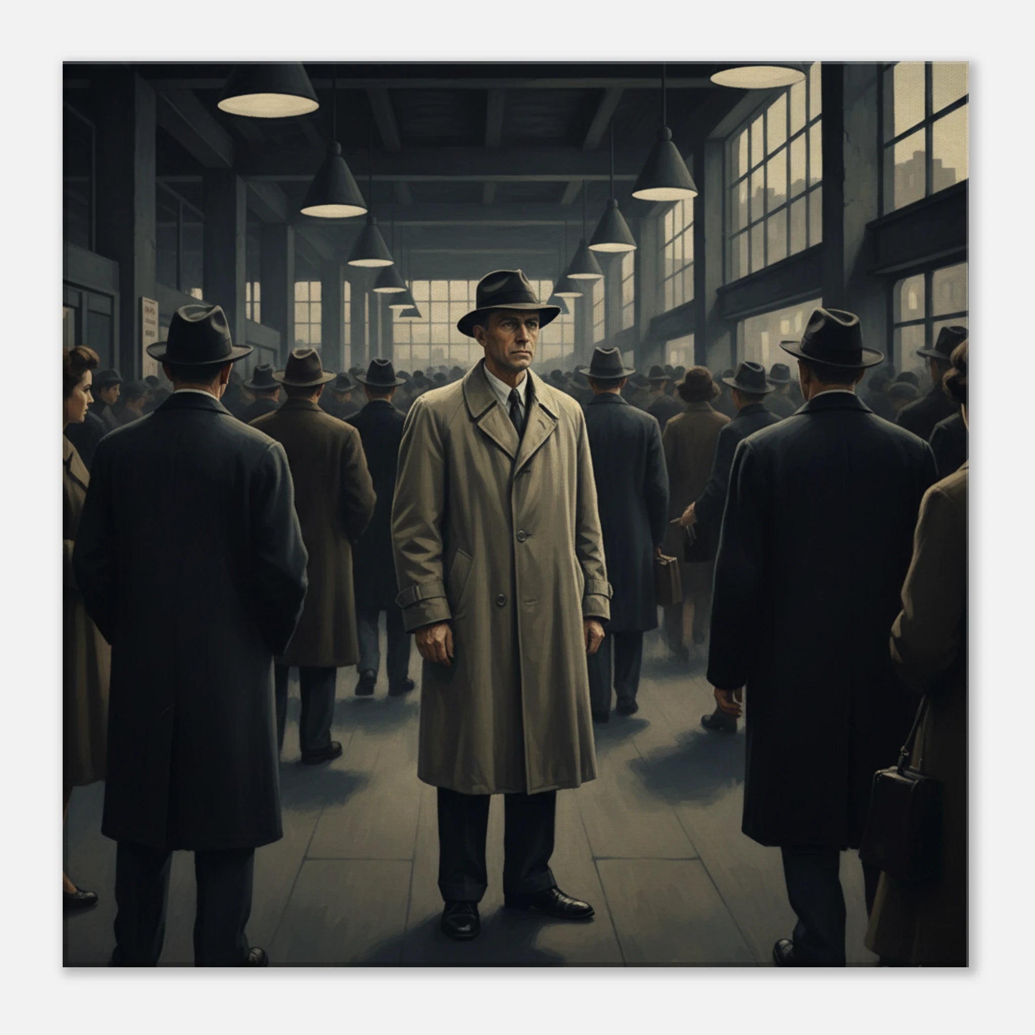 "Noir Commuter" American Realism Style Art | Matte Canvas Print Print Material for 20x20 cm / 8x8″ by TVVH_Urban