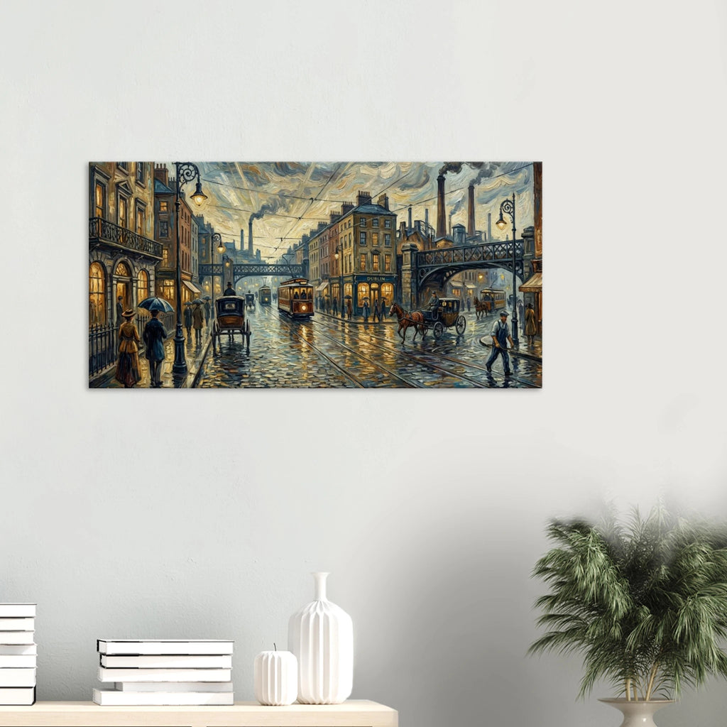 Dusk in Oldtown (Full) impressionist urban wall art, Victorian street scene at twilight, 350 gsm matte canvas print.