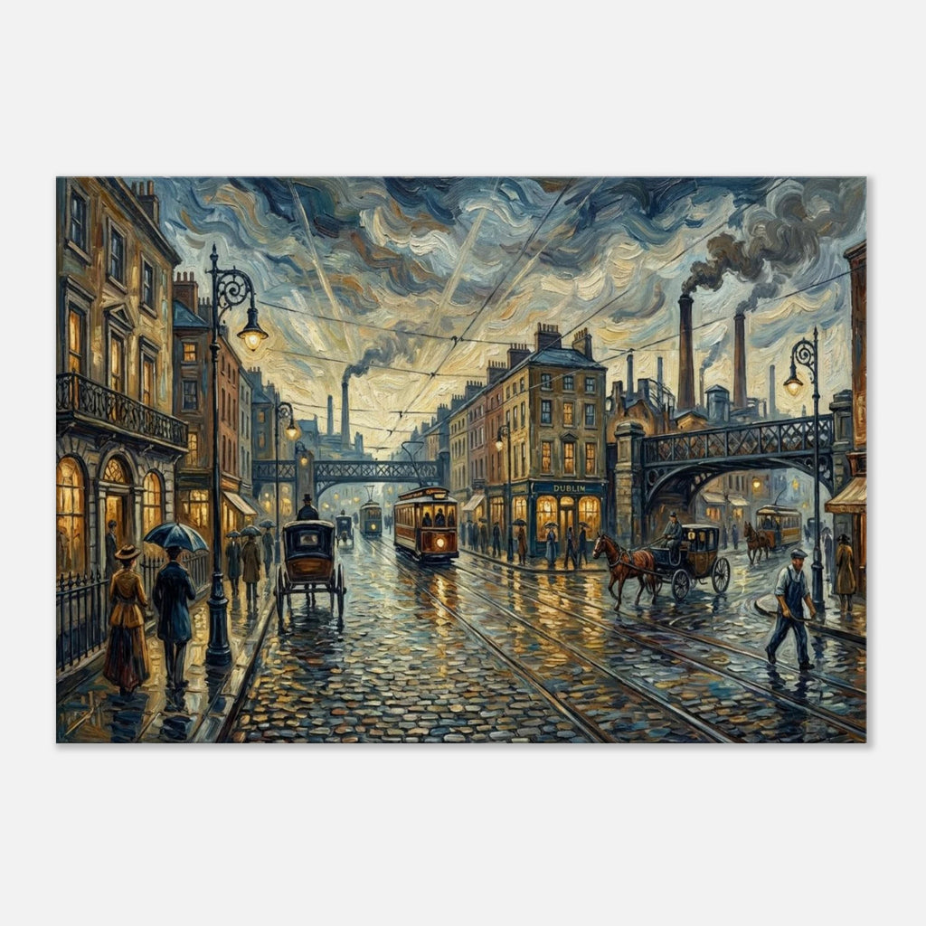 Dusk in Oldtown (Full) impressionist urban wall art, Victorian street scene at twilight, 350 gsm matte canvas print.