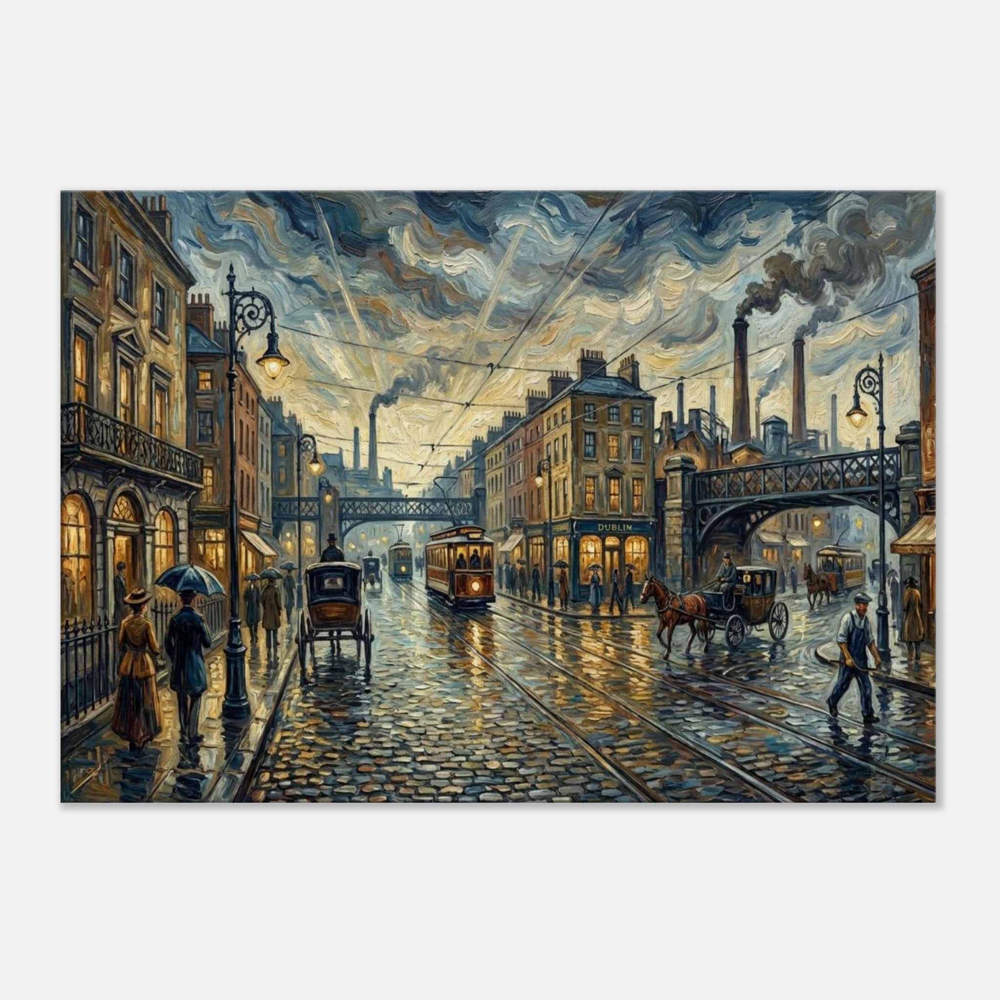 Dusk in Oldtown (Full) impressionist urban wall art, Victorian street scene at twilight, 350 gsm matte canvas print.