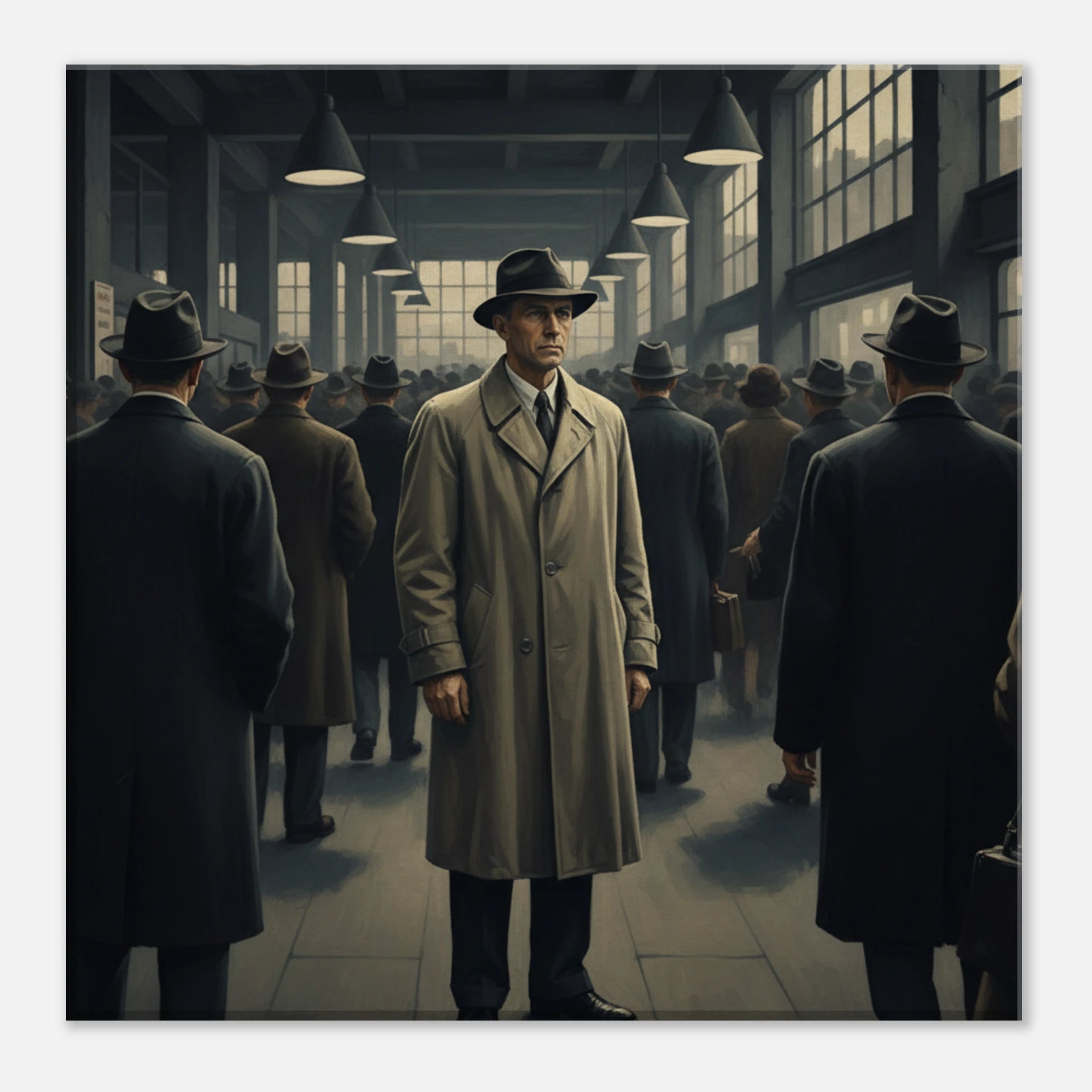 "Noir Commuter" American Realism Style Art | Matte Canvas Print  for 40x40 cm / 16x16″ by TVVH_Urban