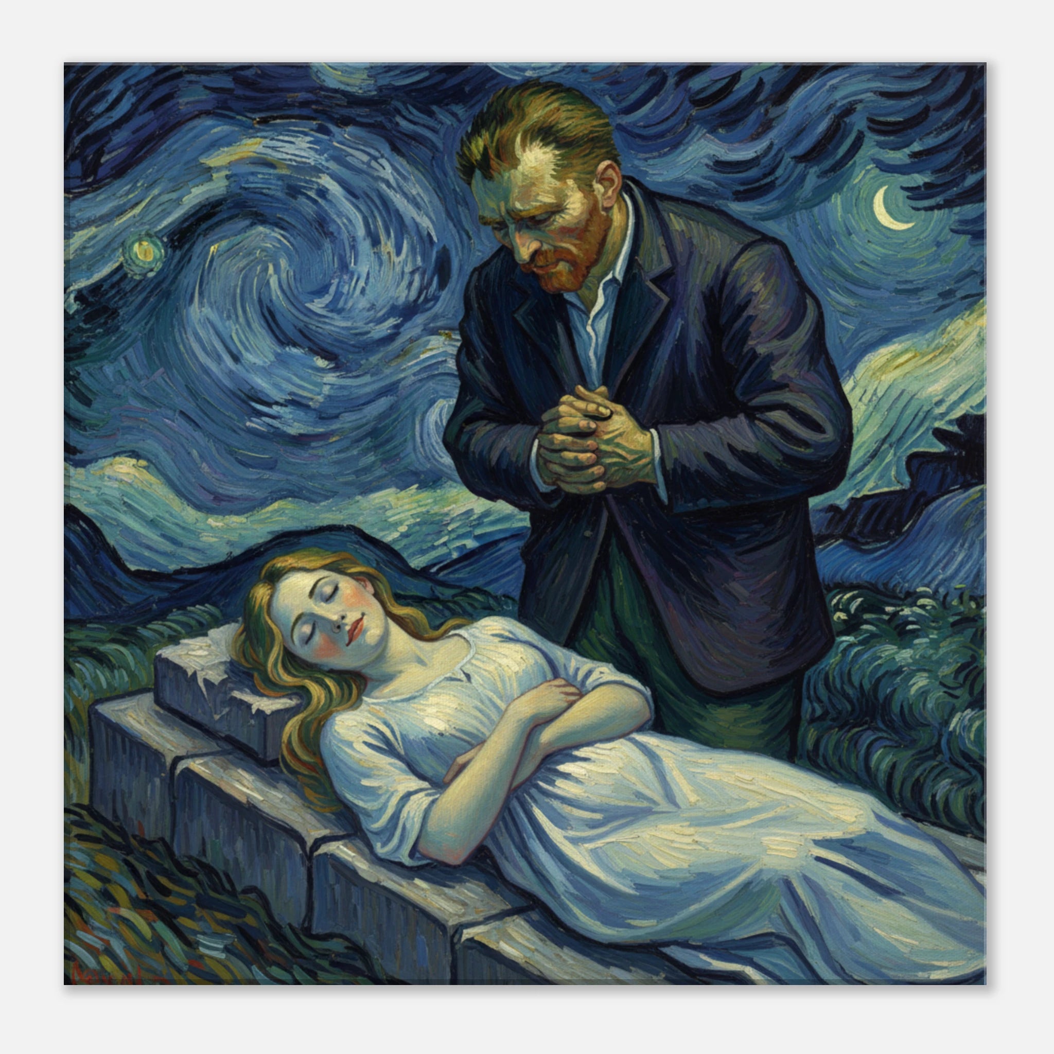 Night, Watching Van Gogh isnpired impressionist art - classic matte canvas by TVVH_Urban