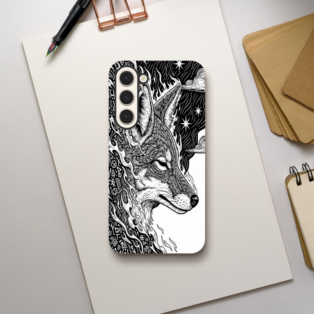 Coyote illustration in Black & white - Tough Case for iPhone 15 Pro by TVVH_Urban