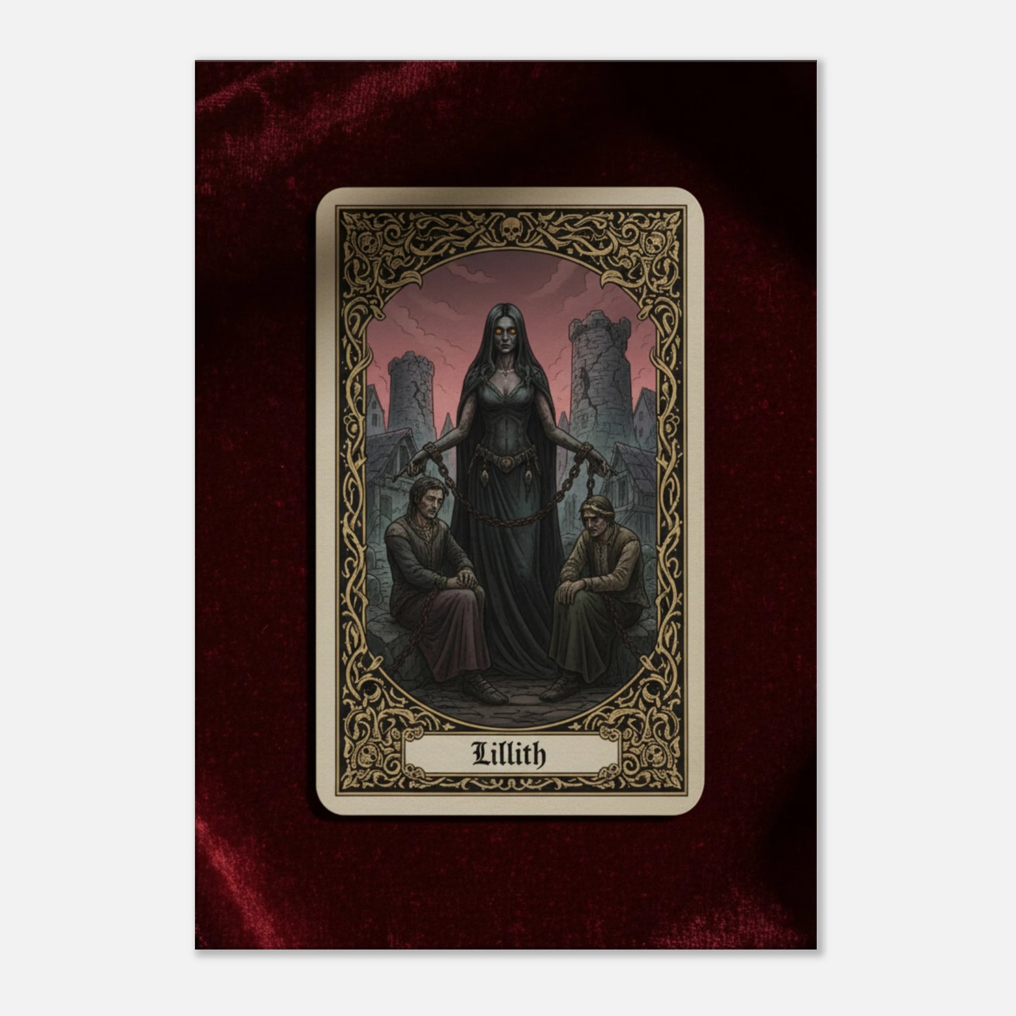 Tarot Lillith esoteric canvas art, dark feminine archetype in a gothic tarot style, 350 gsm museum-quality matte canvas print