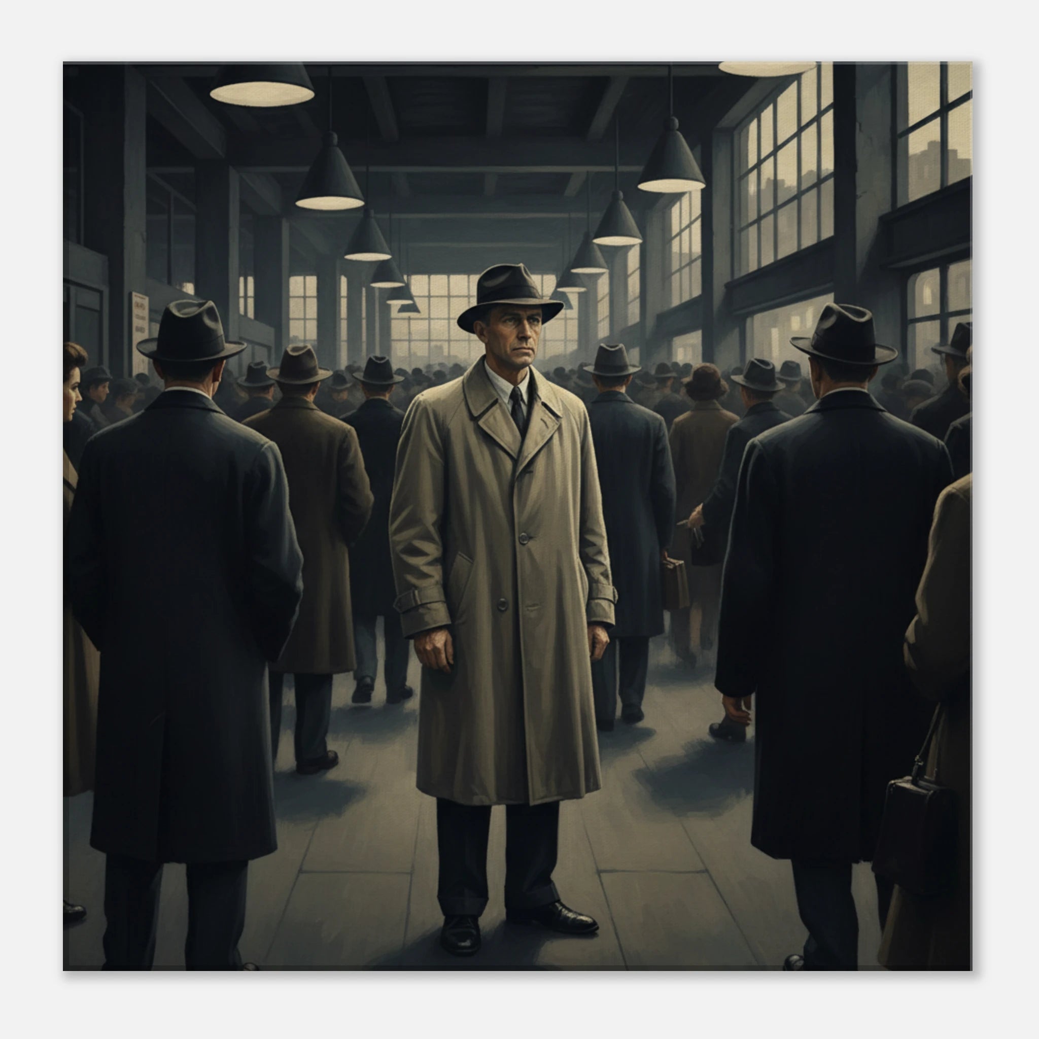"Noir Commuter" American Realism Style Art | Matte Canvas Print  for 60x60 cm / 24x24″ by TVVH_Urban