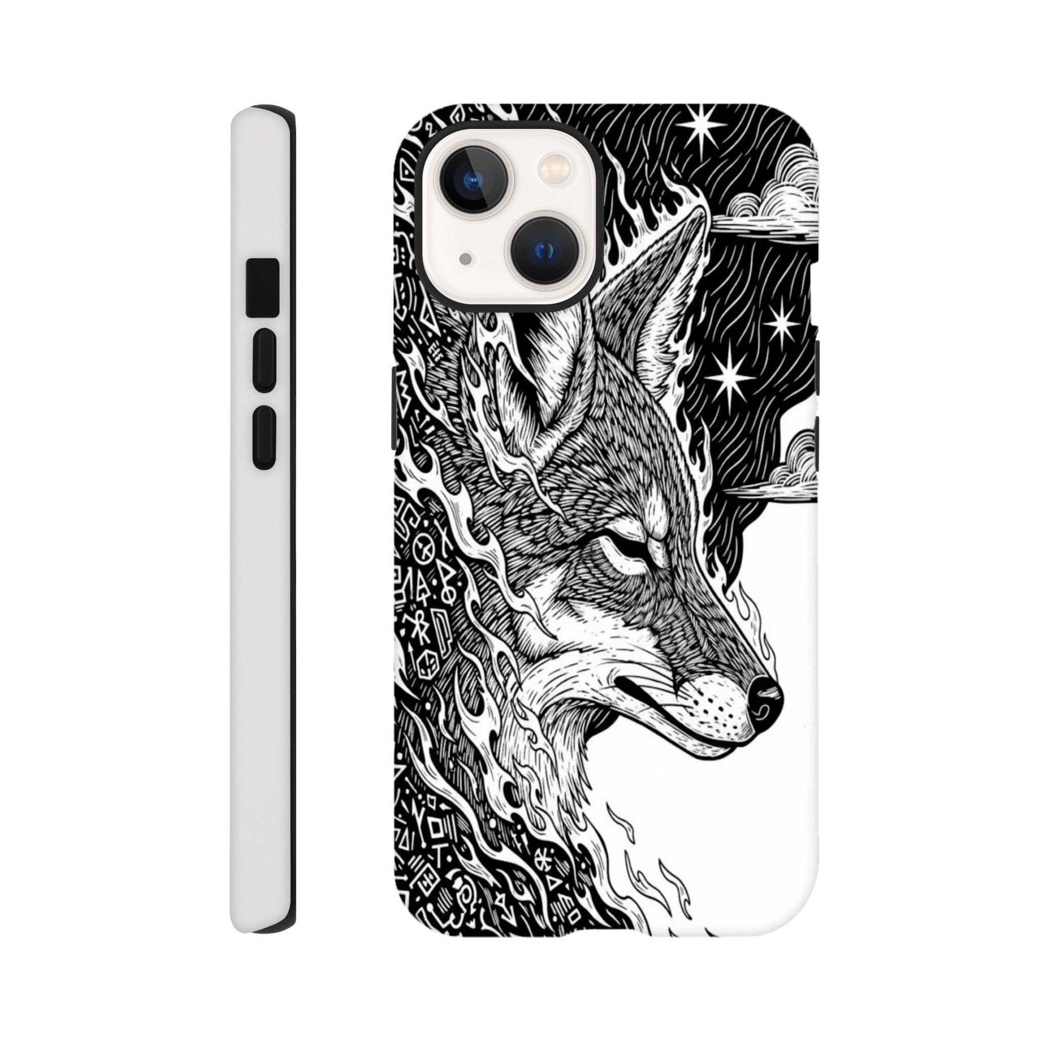 Coyote Illustration in Black and white Style - Tough Case for iPhone 14 Plus by TVVH_Urban