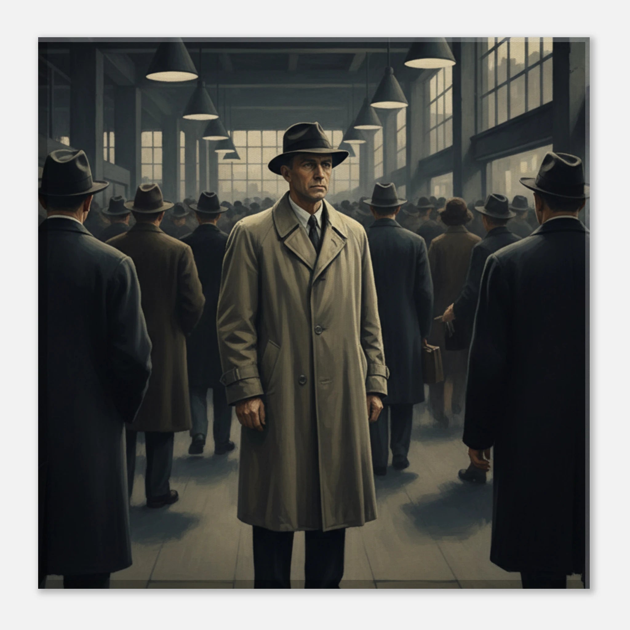 "Noir Commuter" American Realism Style Art | Matte Canvas Print  for 50x50 cm / 20x20″ by TVVH_Urban