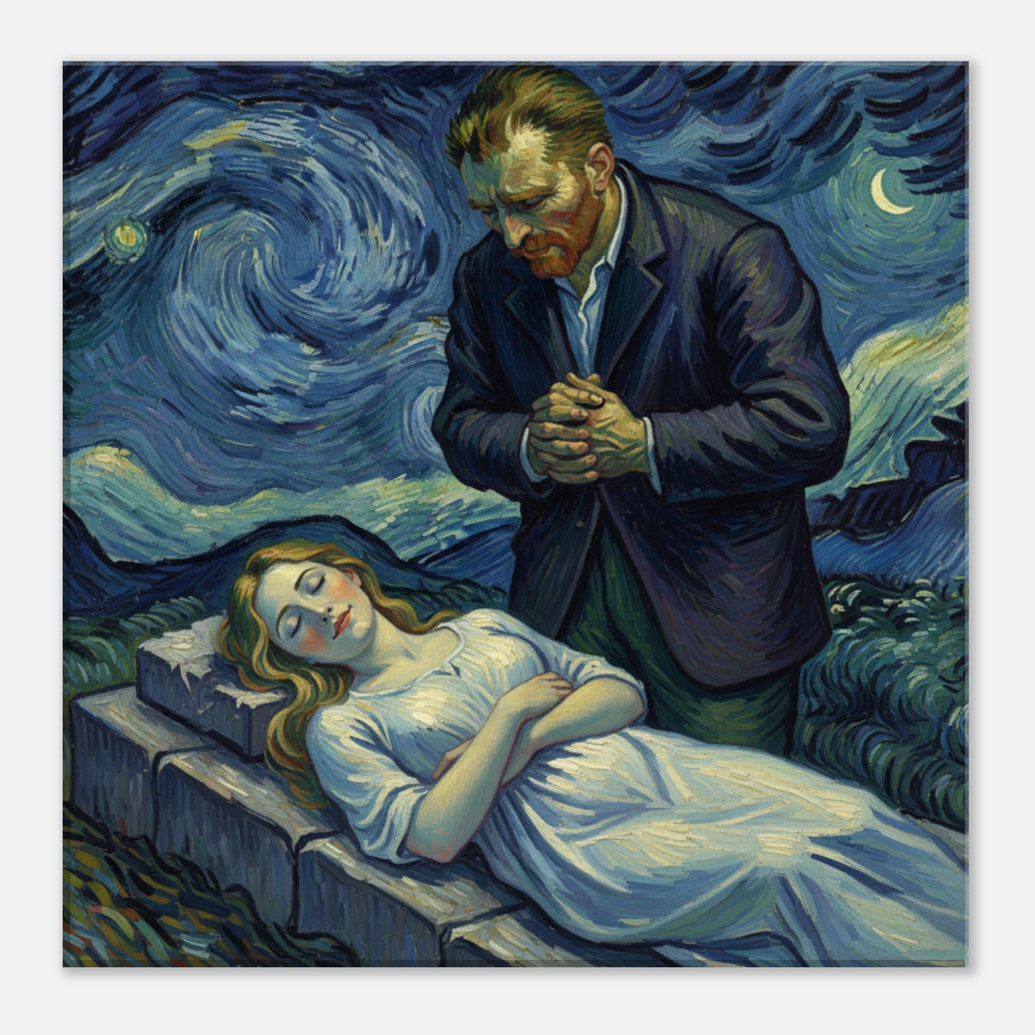 Night, Watching Van Gogh isnpired impressionist art - classic matte canvas by TVVH_Urban