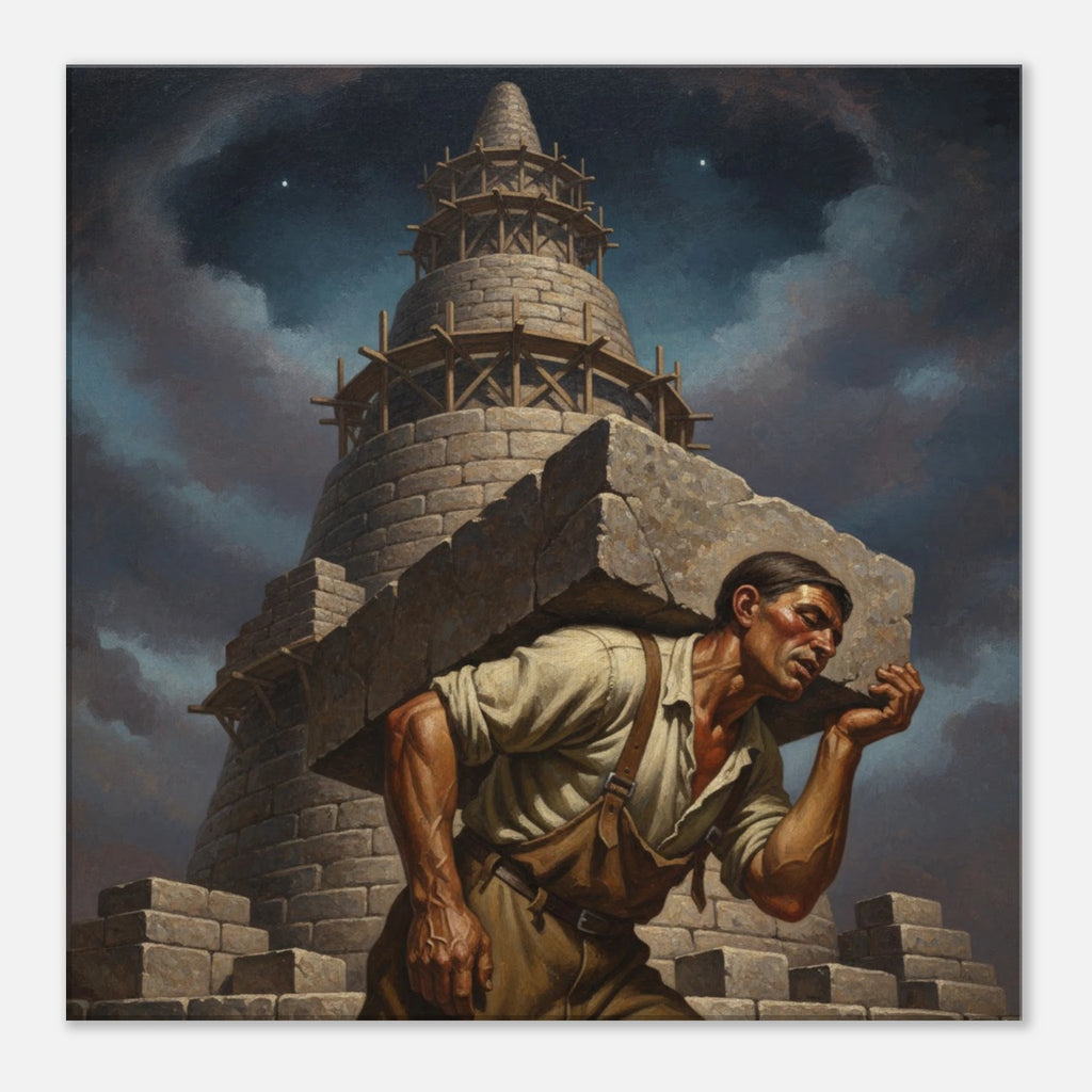The Tower American Realism style canvas art, stark industrial tower against a cloudy sky, 350 gsm museum-quality matte canvas print.