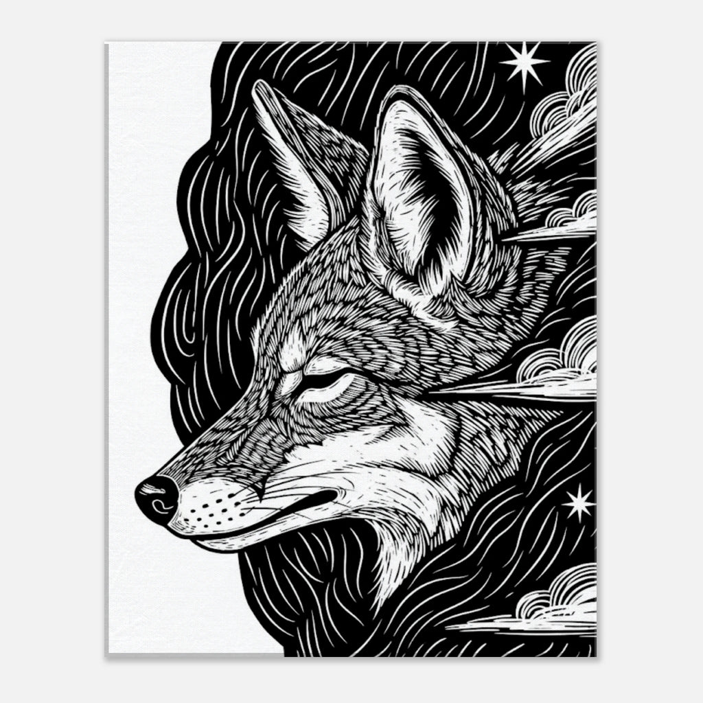 "Coyote #1" Folk Art Print | Classic Matte Canvas  for 40x40 cm / 16x16″ by TVVH_Urban