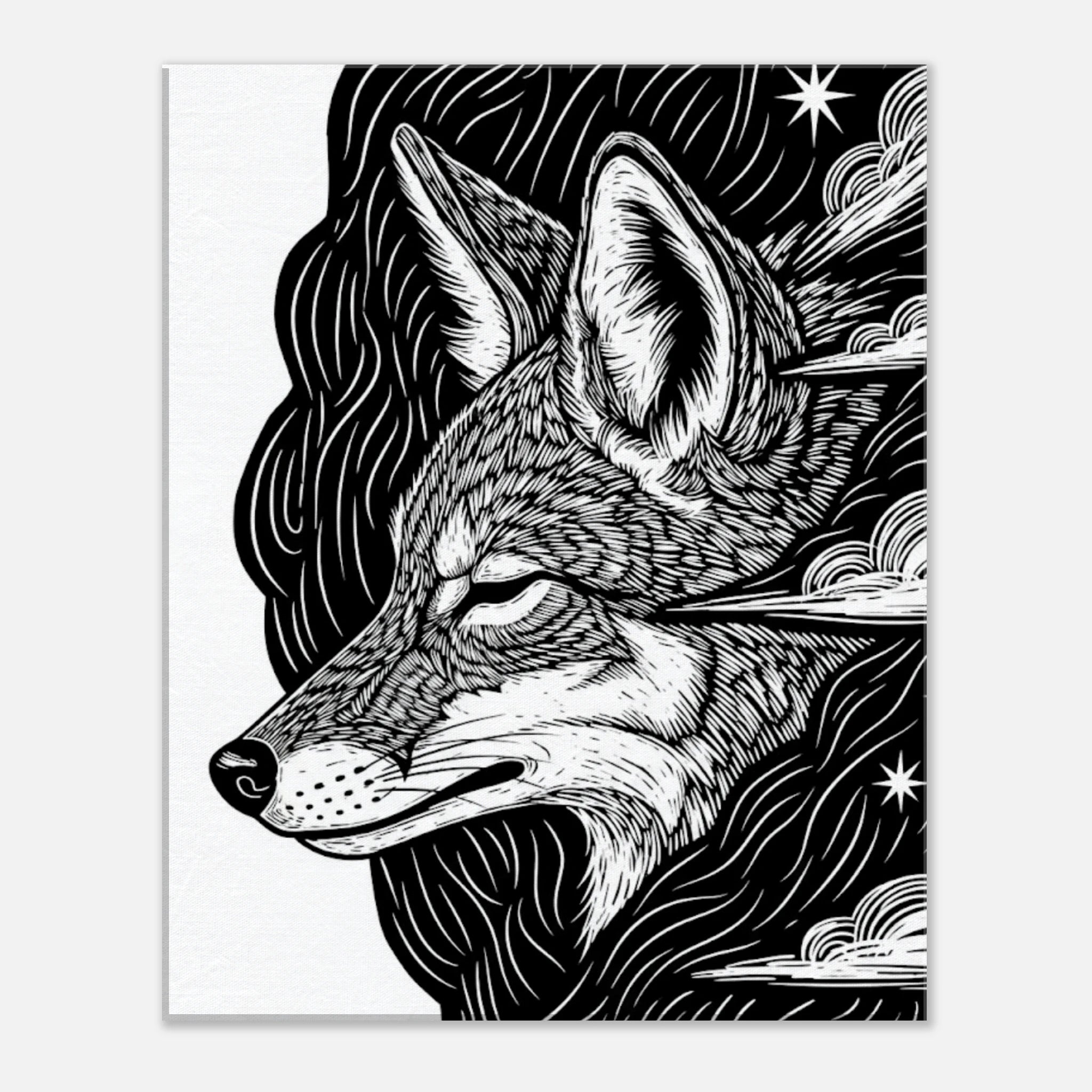 "Coyote #1" Folk Art Print | Classic Matte Canvas  for 40x40 cm / 16x16″ by TVVH_Urban