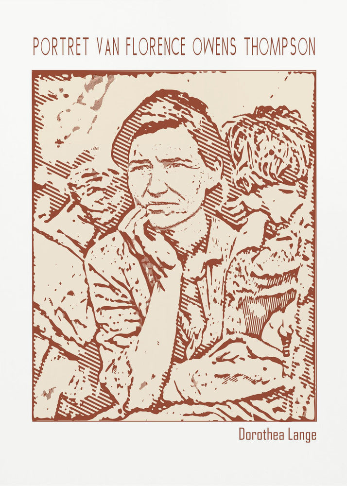 Wall art Line Art Minimalist – Portret Van Florence Owens Thompson – Dorothea Lange-1