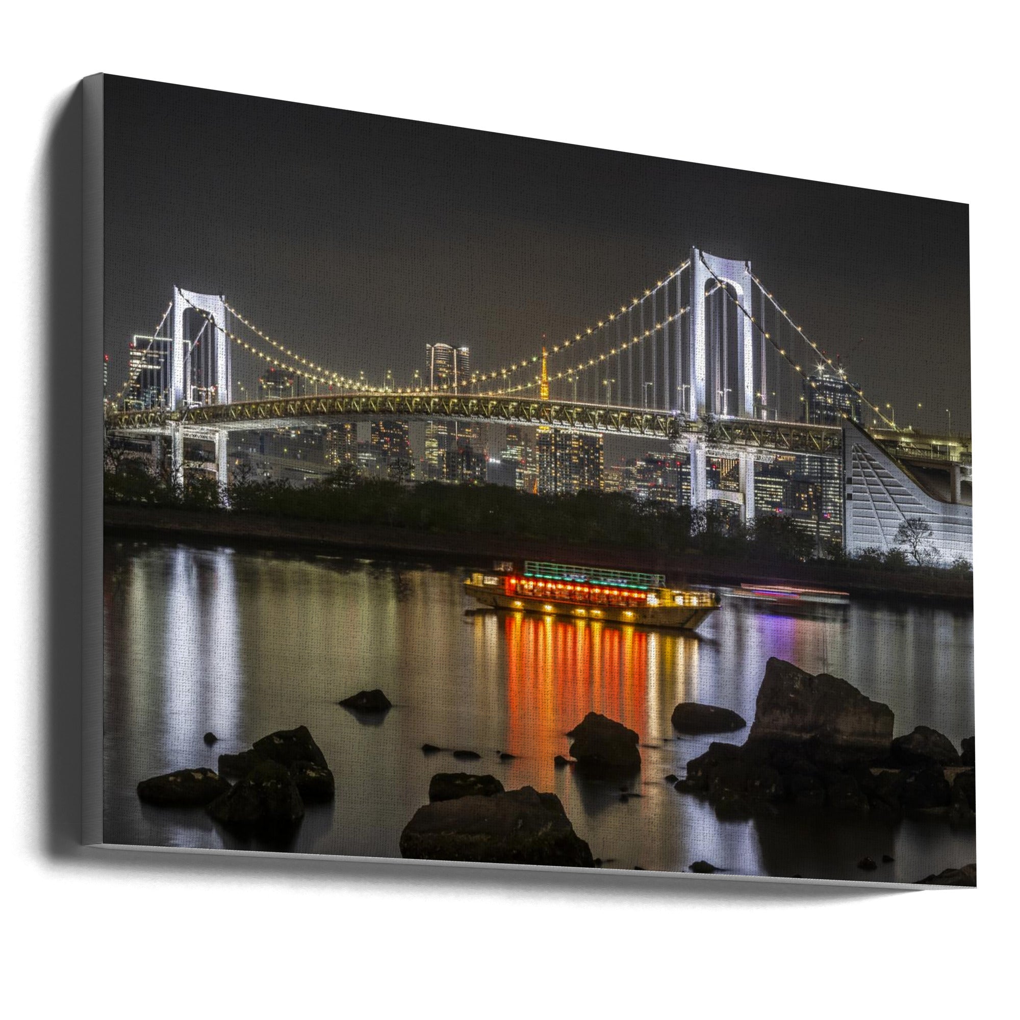 Charming Rainbow Bridge with Tokyo Skyline in the evening - Panorama-0